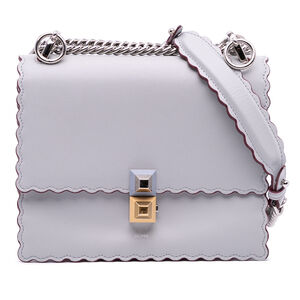 Fendi Scalloped Edge Crossbody Bag in Light Gray with Gold & Silver Hardware